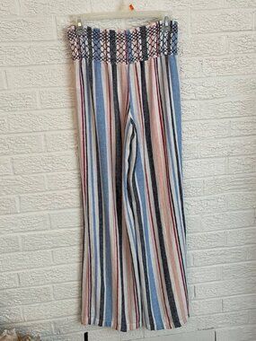 SO smocked waist linen rayon striped beach pants